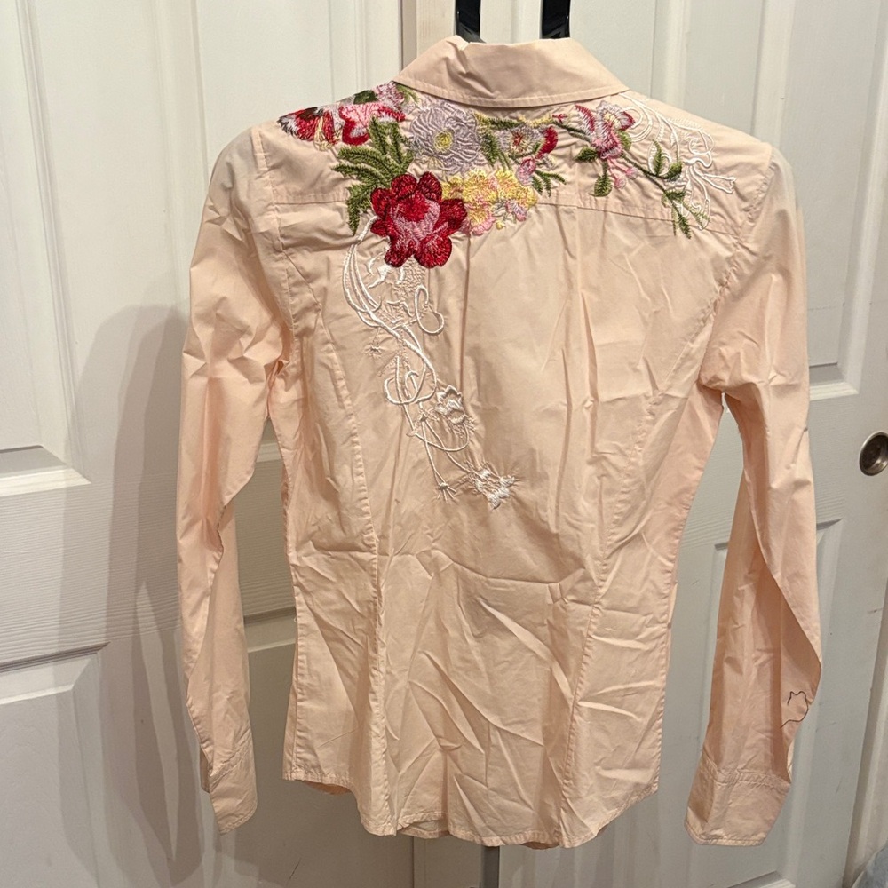 Floral Embroidered Button Down Shirt